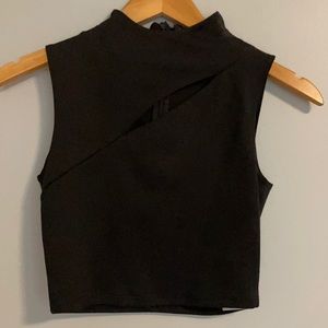 Guess XS Black Cut Out Crop Top Turtleneck